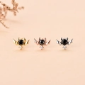 Three bat-shaped stud earrings in gold, rose gold, and silver with black zircon stones - Style 7 / Silver