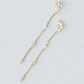 Elegant 14K gold plated silver long floral drop earrings with white and yellow stones - Stud Earrings