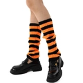 Classic orange and black striped knitted leg warmers in a punk style stackable design - One Size / Black and Orange Striped