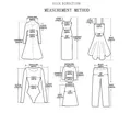 Size guide diagram showing measurement points for dresses, tops, skirts, and trousers - XS / Custom Order Link Style / Style 2