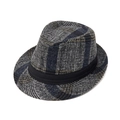Classic dark blue checkered fedora hat with a stylish black ribbon band for men - M (56-58cm) / Navy Blue