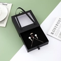 Black drawer jewelry gift box with transparent window and silk handle for rings and necklaces - 13*13*4CM / Black