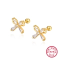 S925 sterling silver bowknot stud earrings with gold plating and cubic zirconia - 925 Silver / Gold
