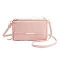 Elegant pale pink long wallet crossbody phone bag with adjustable strap and gold metal trim - Pink