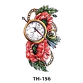 Waterproof tattoo sticker TH-156 featuring red poppy flowers and a golden pocket watch - Th-156 / 210*148mm