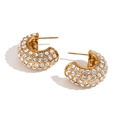 Boucles d'oreilles dorées en forme de C avec strass blancs et finition polie - Or - Zircone Clair