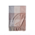 Soft faux cashmere scarf with a plaid pattern in grey and orange, featuring tassel edges - Khaki