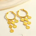 18K gold-plated hoop earrings with multi-layered coin tassels for women on cream background - Layered Hoop Tassel Style