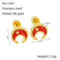 Chic 18K gold plated stainless steel star and red moon stud earrings for women - Red