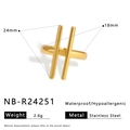 Detail of gold stainless steel ring with parallel bars showing 24mm and 18mm height specs - Double Vertical Bar Minimalist Style (NB-R24251)