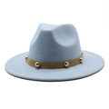 Detail of light blue fedora hat featuring a brown band with gold dome stud embellishments - M(56-58cm) / Sky Blue