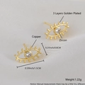 Golden eye-shaped copper stud earrings with white zircon inlay and 3-layer plating - Large Eye