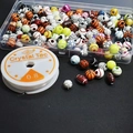 Mix of 200pcs sports ball acrylic beads including basketball and football with elastic cord - 200Pcs Boxed Set With Elastic Cord