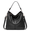 Classic black leather tote bag with vertical stitching and adjustable shoulder strap - Single Item / Black