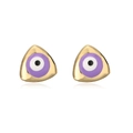 Details von vergoldeten Dreieck-Ohrsteckern mit lila Emaille-Auge und Zirkonia-Stein - Dreieck Lila Evil Eye