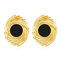 Close-up of 18K gold plated stainless steel earrings with black spiral fireworks design - Black