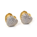 Golden heart earrings with micro-pave zircons and snap-on closure in elegant design - Heart / Gold White Zirconia