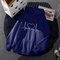 Dark blue oversized hoodie with white heart rate print and front kangaroo pocket - S / Tops / Dark Blue