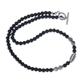 Macro shot of 6mm natural tiger eye and obsidian beads with silver toggle clasp - Map Stone Necklace