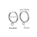 Silver stainless steel earring hoops with 2mm DIY loop, 12mm outer and 8mm inner diameter - Parallel Steel - Inner 8mm Outer 12mm