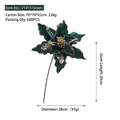 28cm dark green velvet Christmas flower with gold sequins and 20cm long branch stem - Green Style B (28cm Diameter)