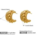 Detailed view of gold twisted C-shape hoop earrings with measurements and dimensions - Gold