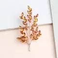 Elegant rose gold wheat stalk brooch with amber marquise crystals for women - Gold and Red Coffee
