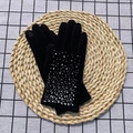 Winter black thermal gloves for women featuring sparkling rhinestone patterns and touchscreen grip - One Size / Black