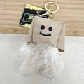 Portachiavi cane Westie in peluche con cappuccio smiley e anello in metallo oro - Cane Bianco - Sorriso