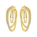 Boucles d'oreilles créoles triples dorées avec anneaux torsadés et pavé de cristaux - Exquises Triple Boucles d'Oreilles Françaises 4197-GD