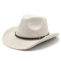 Detail of cream felt cowboy hat featuring brown floral band and silver metal buckle - M(56-58cm) / Beige Suede