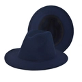 Classic navy blue wool felt fedora with a stylish metal buckle leather band for unisex - Thickened Navy Blue