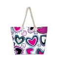 Detailed view of woven rope handles on a large canvas tote bag with heart pattern - White Pink Heart Geometry Style (jiayingstb23)