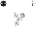 Labret titane G23 à filetage interne avec grappe de fleurs en zircon argenté - Style de grappe de fleurs (G23LAI076-S) / Argenté