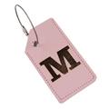 Pink PU leather luggage tag featuring a gold metal letter M accent and metal strap - Letter M
