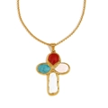 Collana vintage a croce in acciaio inossidabile placcato oro 18K con smalto colorato - Collana Con Ciondolo a Croce a Goccia d'Olio Colorata - Oro