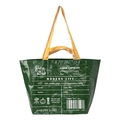 Green woven shopping bag with yellow handles featuring a modern grocery list print - Large / Green