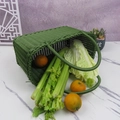 Dark green wicker-style picnic basket with dual handles and fresh vegetables inside - CL10 Green Vegetable Basket With Silk Scarf