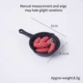 Miniature black frying pan model with small sausages and detailed dimensions - Sausage Pan - No Hook