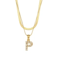 Double-layered 18K gold plated necklace with herringbone chain and zircon letter P pendant - Letter P Style