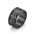 Men's black titanium steel ring featuring Celtic knot relief with a matte brushed inner finish - Size 7 / Black