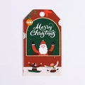 Close-up of a festive red Christmas tag featuring Santa Claus and Merry Christmas text - Santa with Letters (White Card)