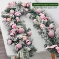 1.8m pink frosted Christmas rattan garland with ribbons and ornaments for holiday decor - 1.8m Snowy Mixed Garland Pink