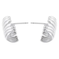 Close-up of silver-plated spiral textured wave earrings with a sleek metallic finish - VE1256 Style / Platinum (VE1256)