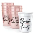 Rose gold and white Bride to Be party cups with beaded chain necklaces for wedding parties - White (16oz)