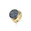 Verstellbarer goldener Ring mit rundem Design und blauem Zirkonia-Mikropavé - Einstellbar Offen / Gold mit Blauem Zirkonia