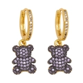 Detail of gold teddy bear earrings featuring lavender and white zircon pavé setting - Purple