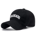 Berretto da baseball in cotone nero con ricamo COLORADO bianco e visiera curva - Regolabile / Alta Qualità (Cotone Smerigliato) / Nero