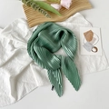 Solid green pleated silk scarf with elegant glossy finish for women's spring accessories - 70*70cm / Pleated Water Green