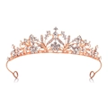 Detailed macro view of rose gold alloy wedding tiara with sparkling crystal flower patterns - White Rhinestone Style (With Holes) / Rose Gold